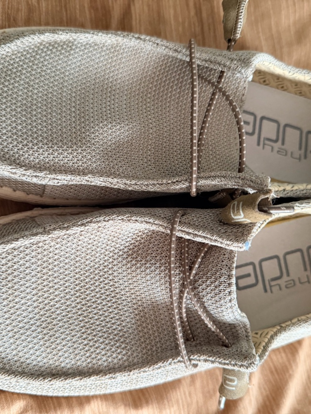 Hey Dude Wendy Sox Beige Knit Slip-On Loafers with Elastic Laces